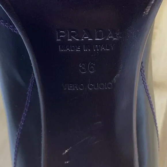 Prada Square Block Pumps Women Sz 36 Deep Purple Leather Vero Cuoio Mid Heel